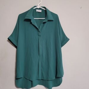 First Love COTTON Teal Button-Down Shirt 1X